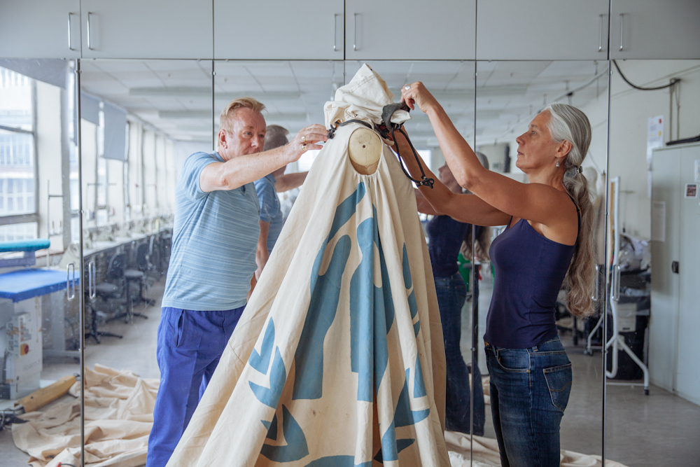 Helen and Mark working on the dress 2015